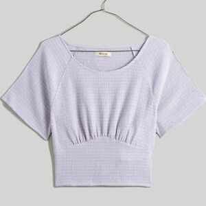 NWT Madewell light purple/lavender shirred crew neck short sleeve crop top small